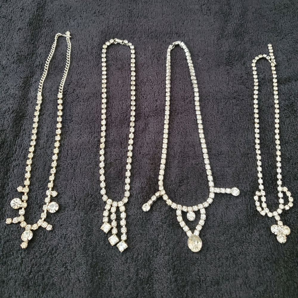 Vintage Rhinestone Choker Necklaces Lot Bundle four 4 Prom Wedding Holiday Bling